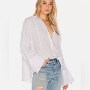 Ftee People Brown Eyed Girl Crisp White Button Down Oversized Blouse Size XS New